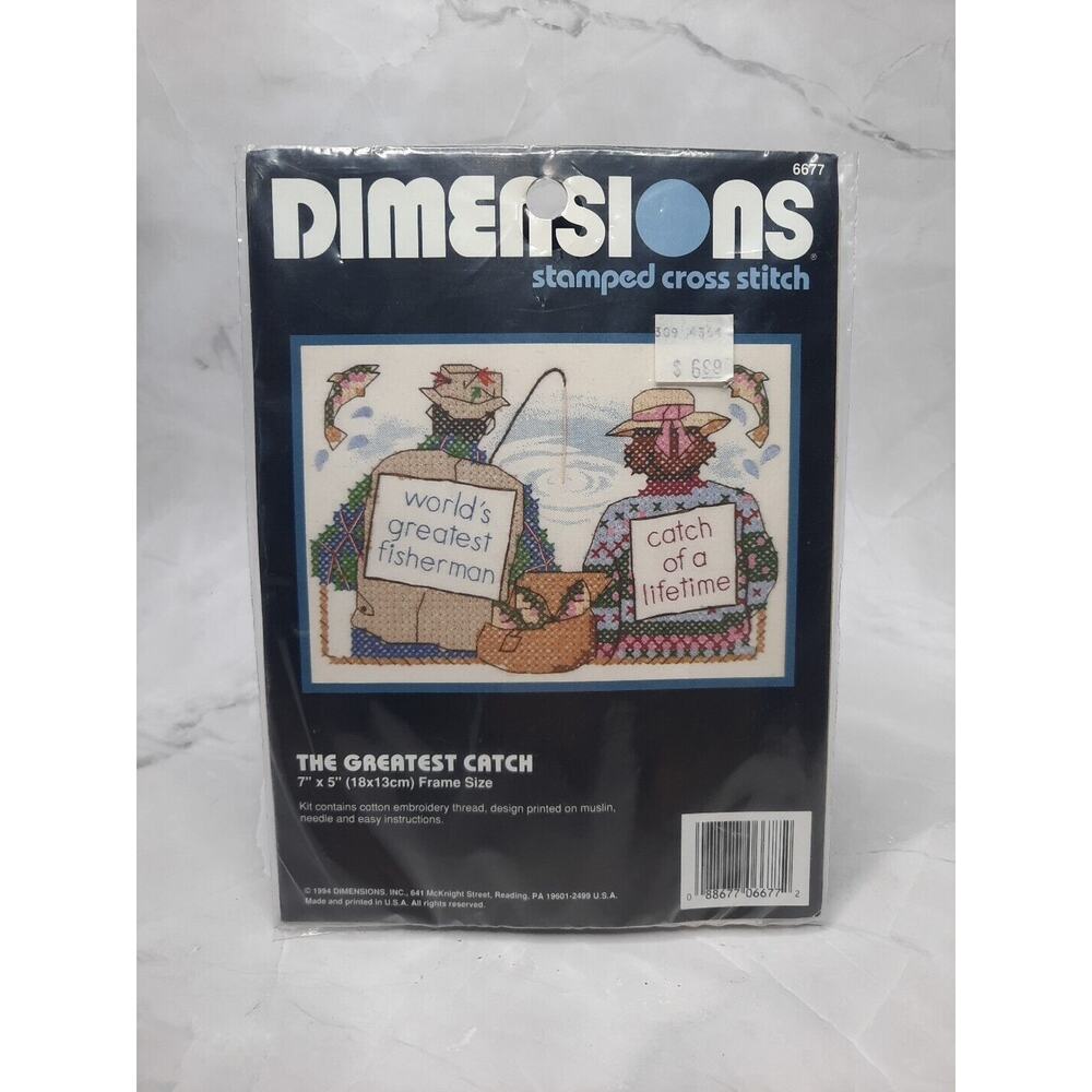 Vintage Dimensions Stamped Cross Stitch Kit The Greatest Catch Husband Fishing